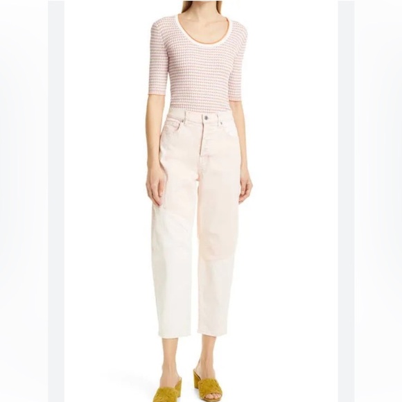 Veronica Beard Charlie Barrel Leg Jeans WomensHigh Rise Tri Tone Blush Pink - Picture 3 of 13